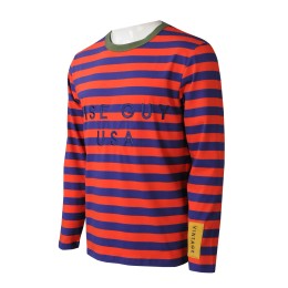 T1054   Design red and blue stripes, customized silk-printed logo, contrast collar, logo on the back of the shirt, T-shirt factory tee studio T1054   Design red and blue stripes, customized silk-printed logo, contrast collar, logo on the back of the shirt, T-shirt factory tee studio